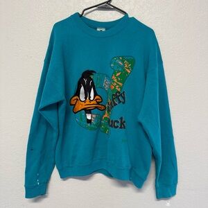 Vintage Teal Daffy Duck Graphic Sweatshirt